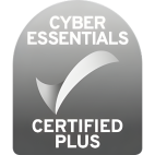 Cyber Essentials Certified Plus badge in gray with a checkmark symbol and text